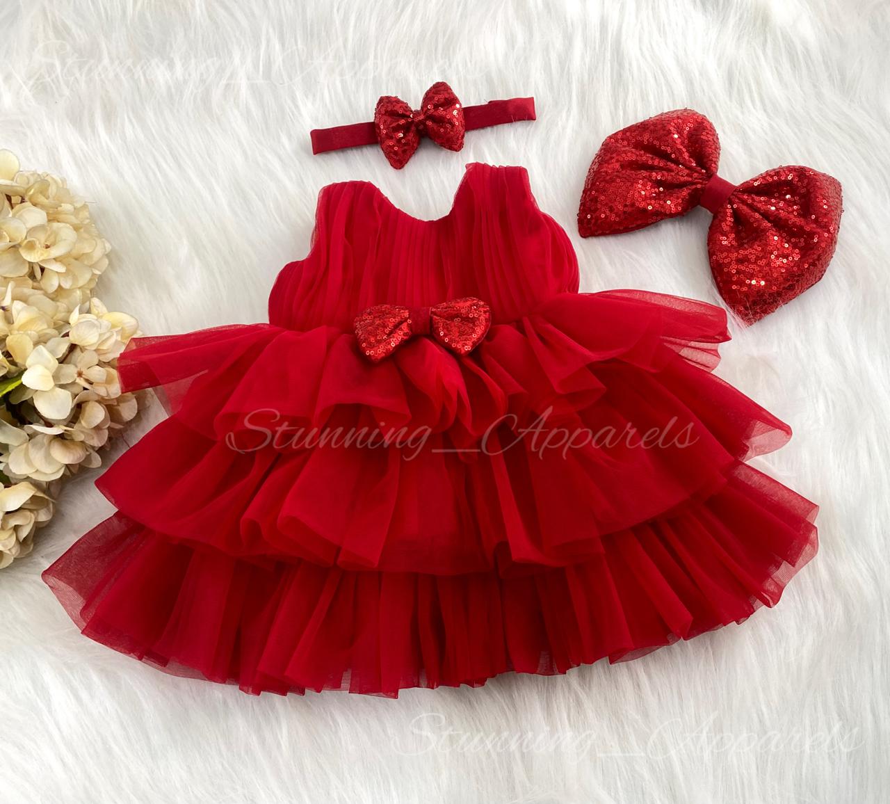 Three Layered Double Folded Stylish Red Frock