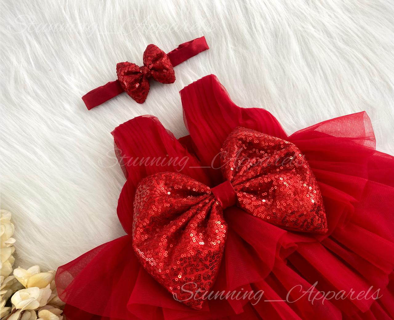 Three Layered Double Folded Stylish Red Frock