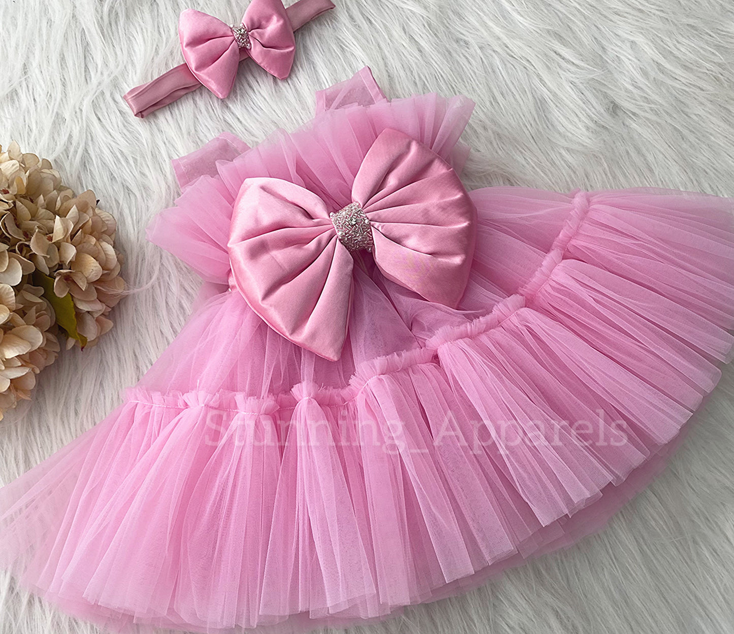 Designer Neckline Hand Work Party Wear Baby Pink Dress