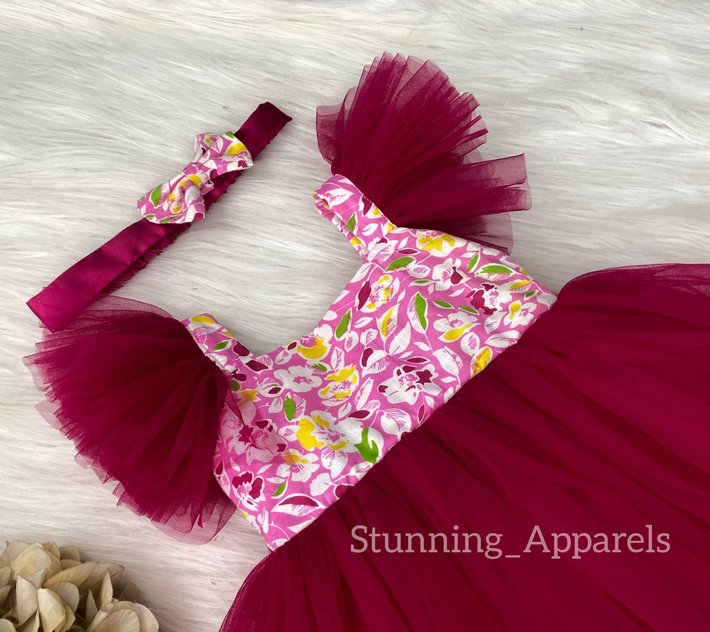 Cute Flower Pinted Ruby Pink Casual Dress