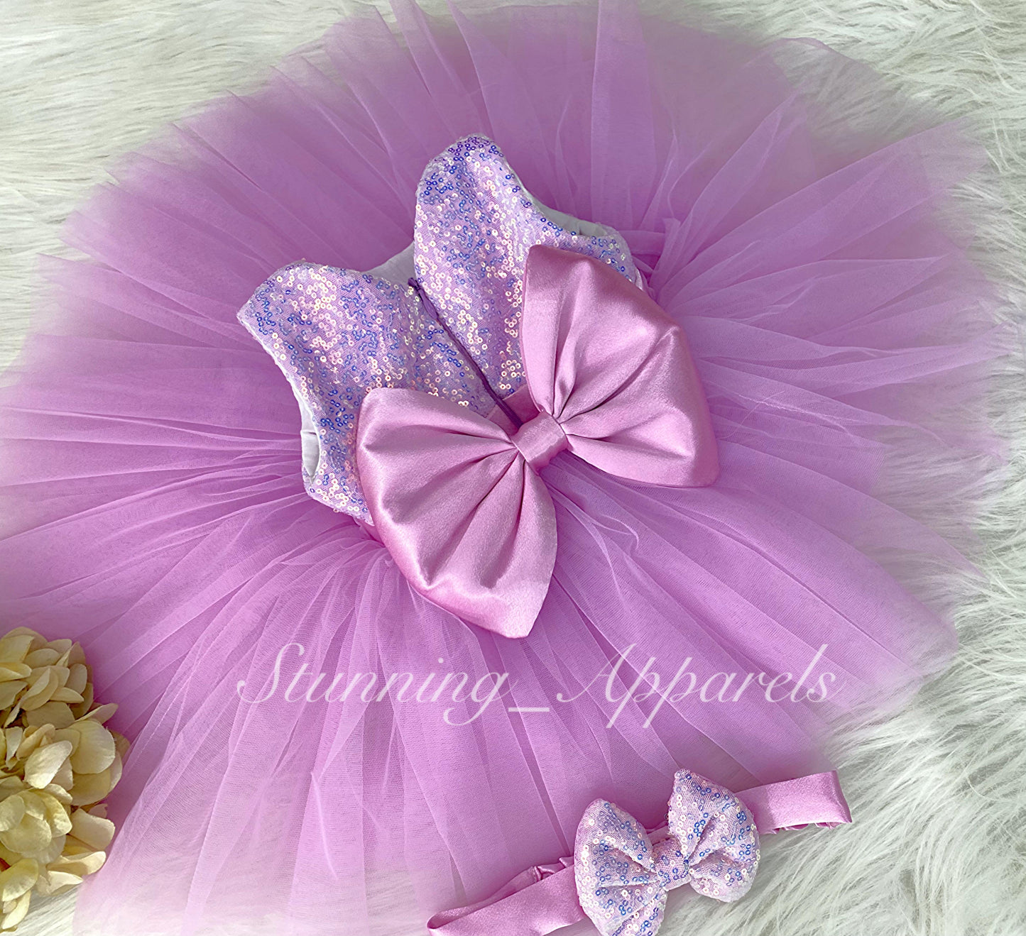 Lavender Satin Belted Sequin Bodies Lavender Dress