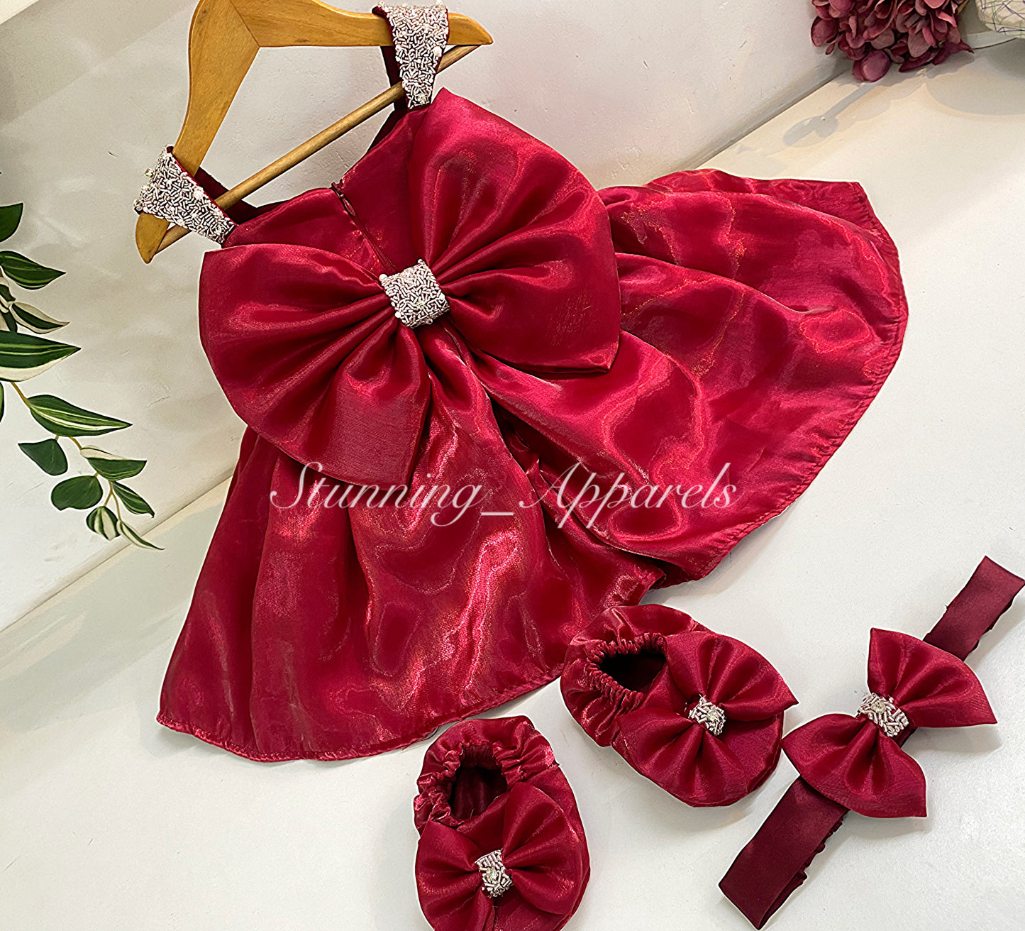Designer Premium Hand Work Ruby Red Dress