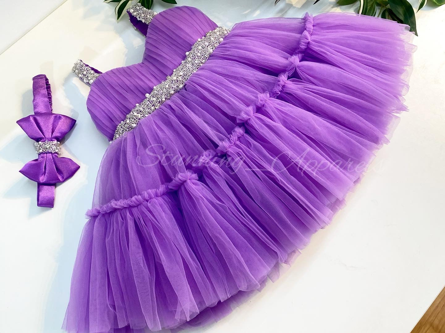 Designer Sweetheart Neckline Hand Work Light Lavender Frock