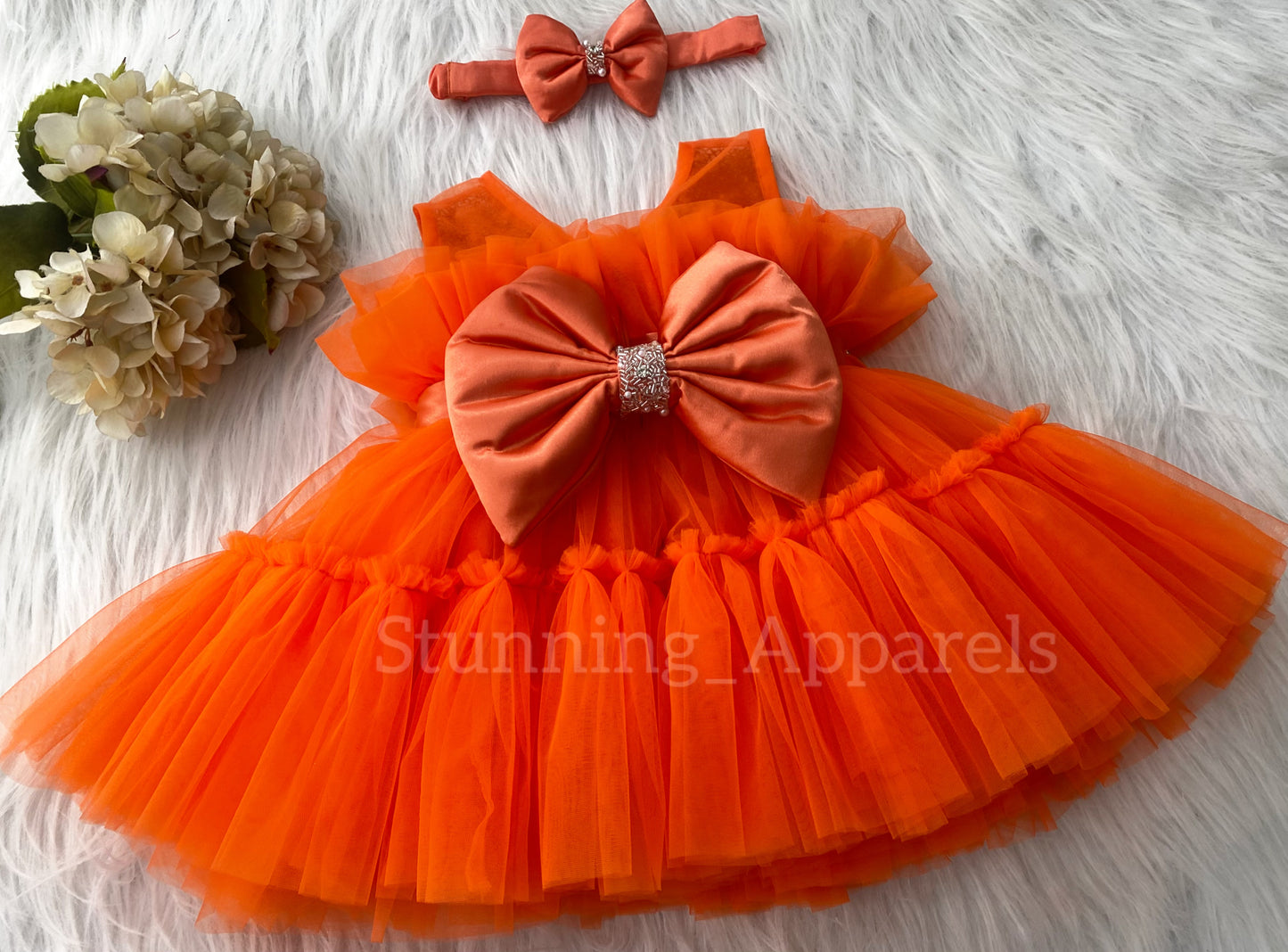 Designer Neckline Hand Work Party Wear Orange Dress