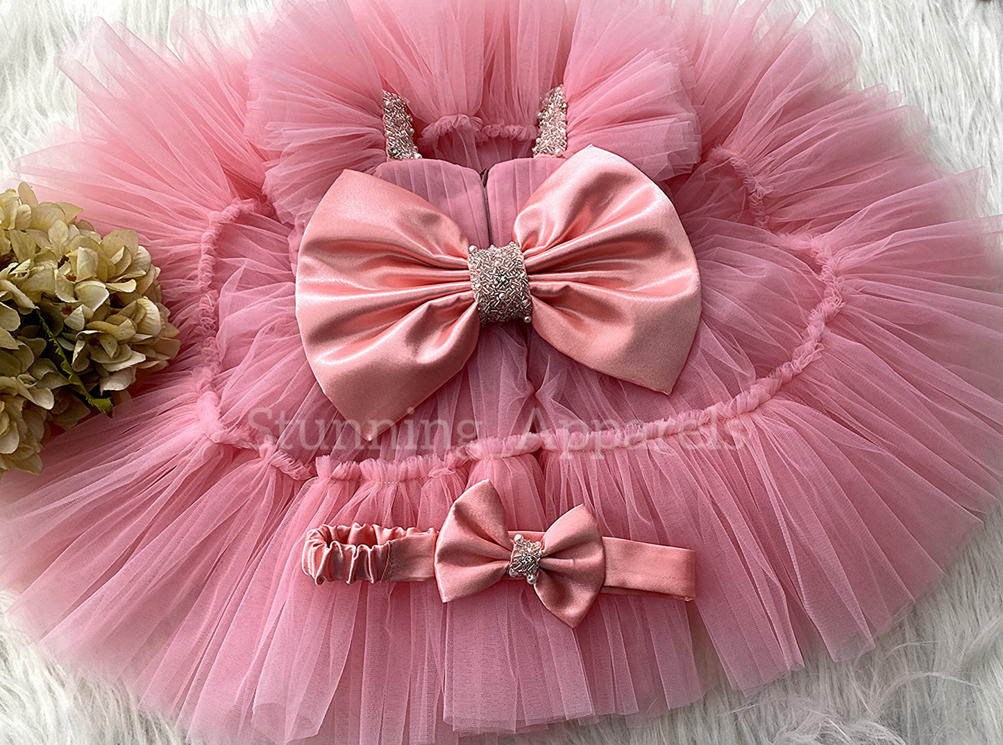 Designer Sweetheart Neckline Hand Work Peach Frock