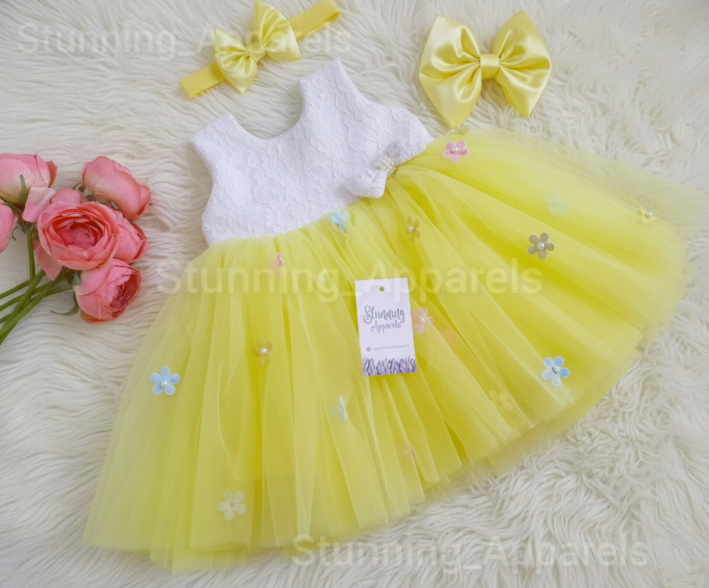 Multi Colour Flower Lemon Yellow Dress
