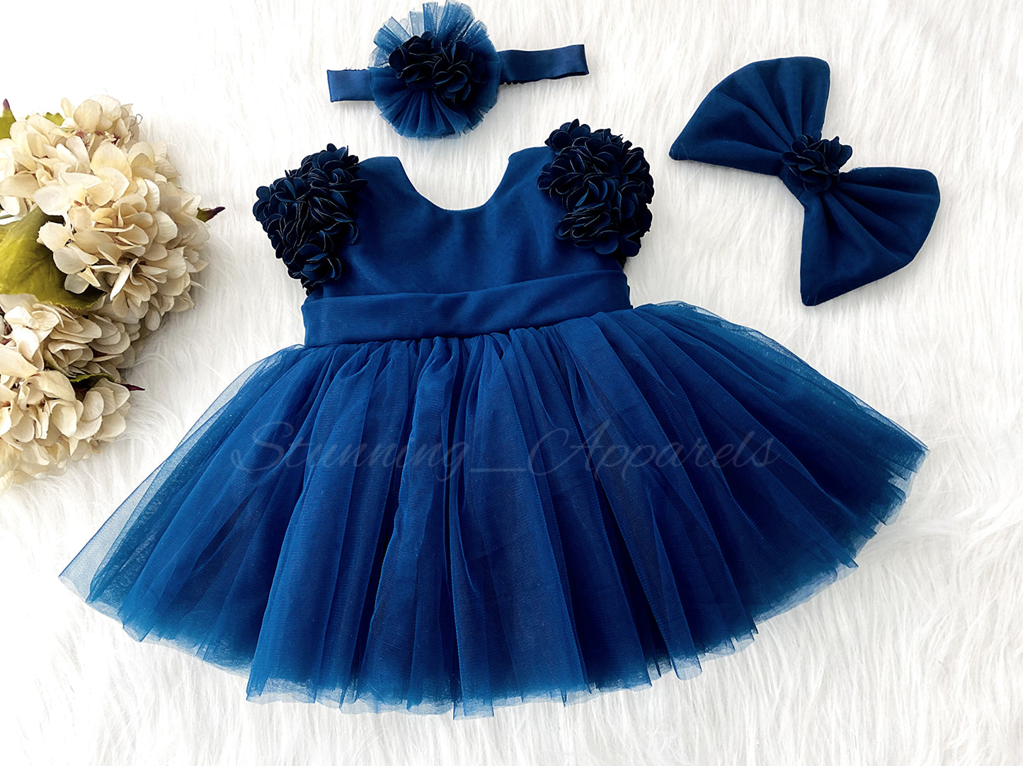 Cape Sleeves Flower Work Teal Blue Frock