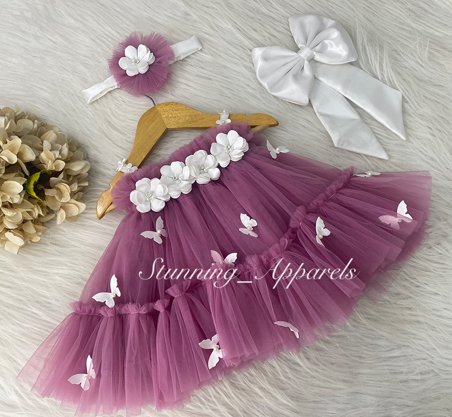 Butterfly Work Cute Party Wear Dusty Pink Umbrella Dress