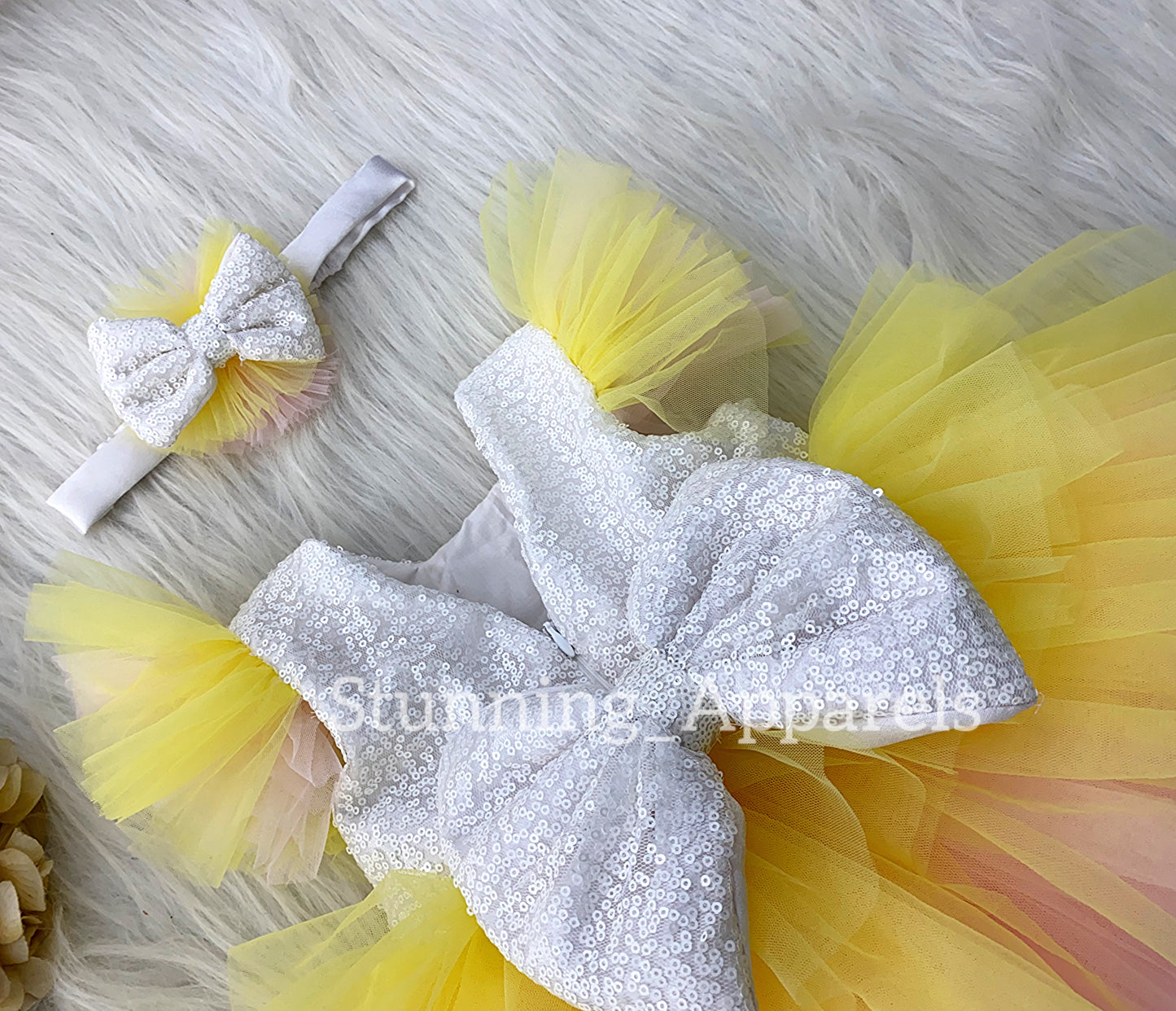 Pink and Yellow Layered milky sequins dress