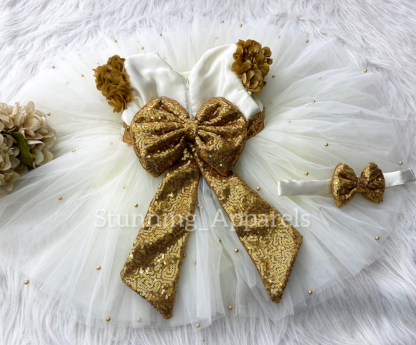 (Copy) Golden Sequins Bow Party Wear Golden Dress