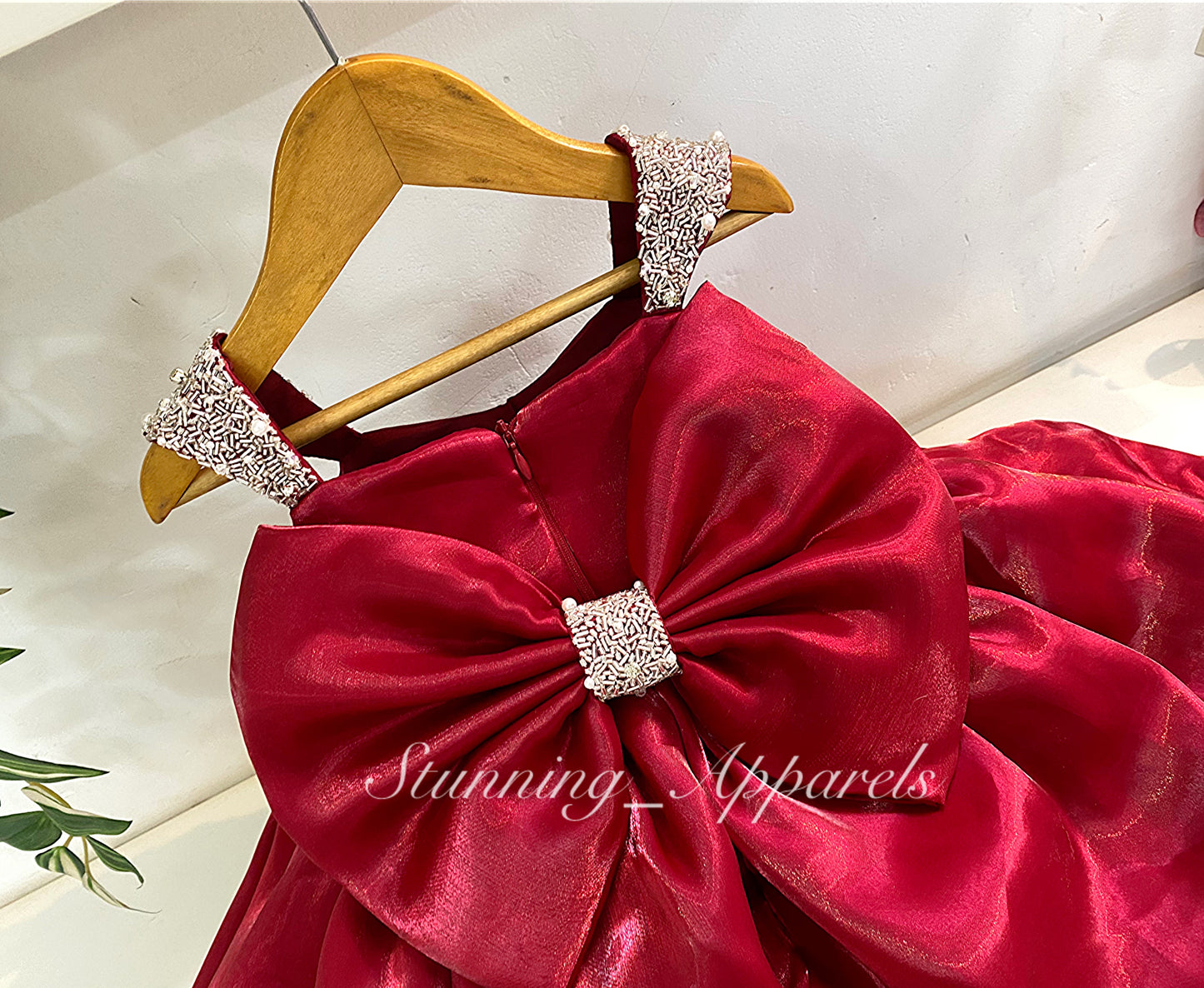 Designer Premium Hand Work Ruby Red Dress