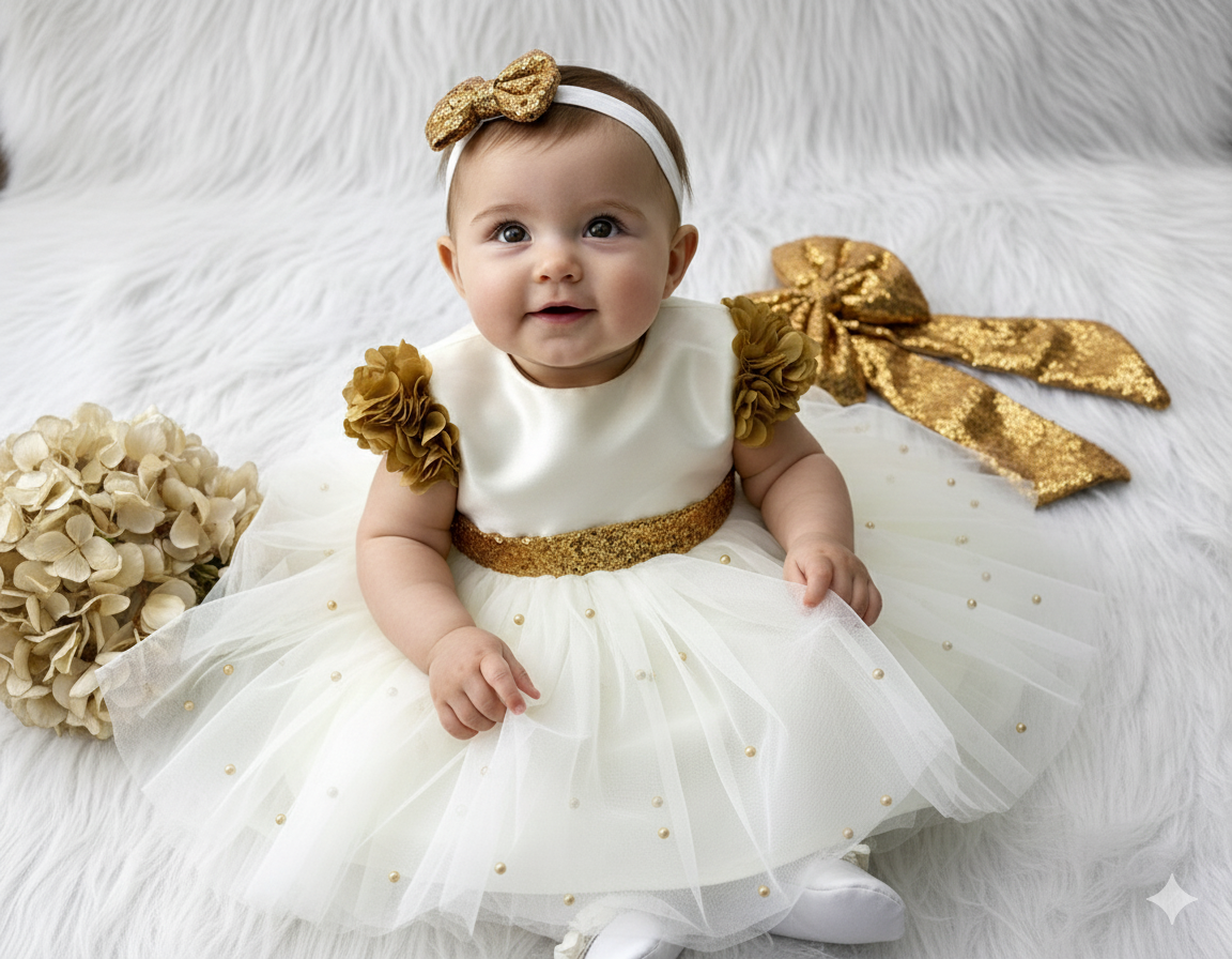 (Copy) Golden Sequins Bow Party Wear Golden Dress