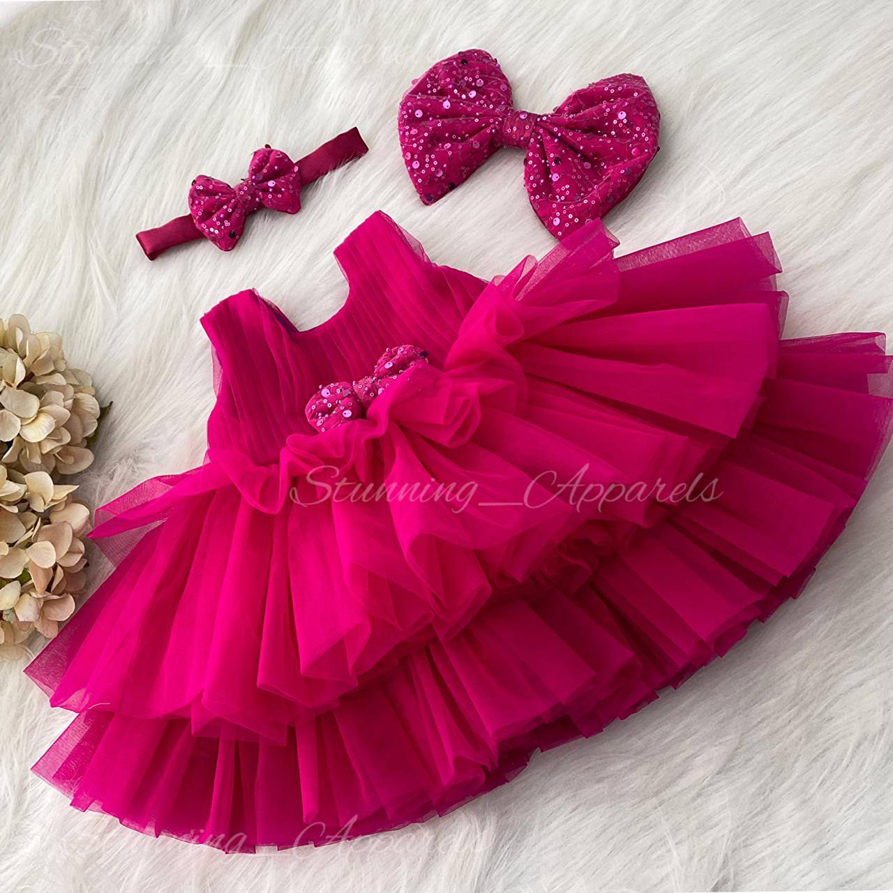 Three Layered Double Folded Stylish Magenta Frock