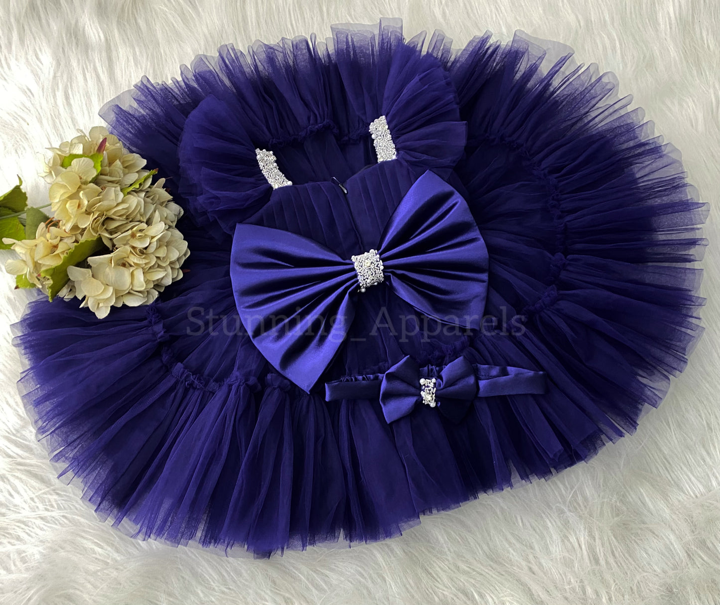 Designer Sweetheart Neckline Hand Work Navy Blue Frock