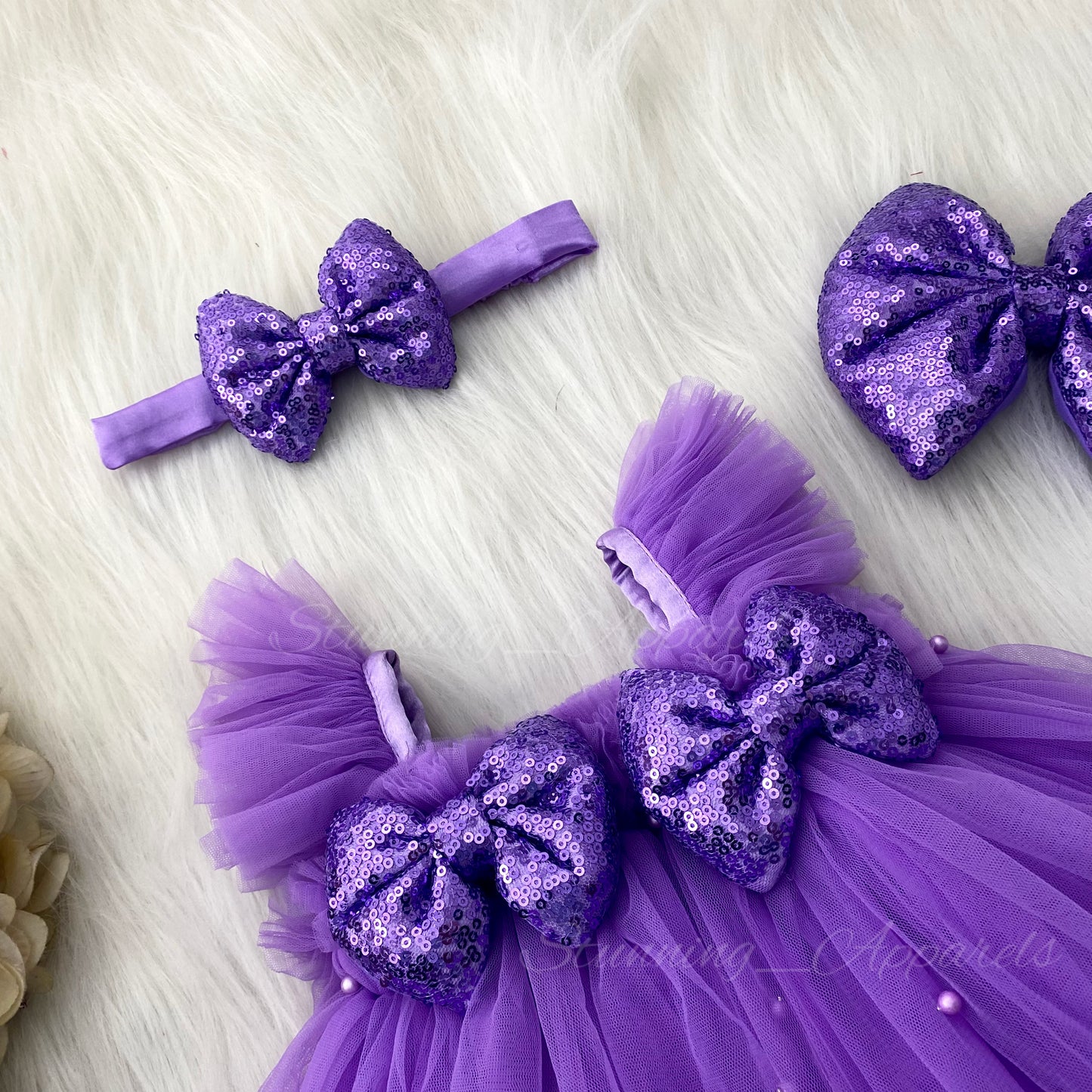 Lavender Sequins Bow Party Wear Lavender Umbrella Dress