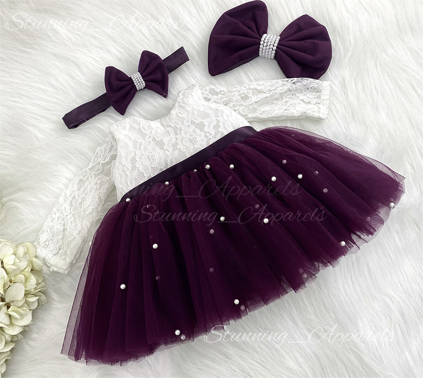 Long Sleeves White Pearls Work Cape Sleeves Wine Frock