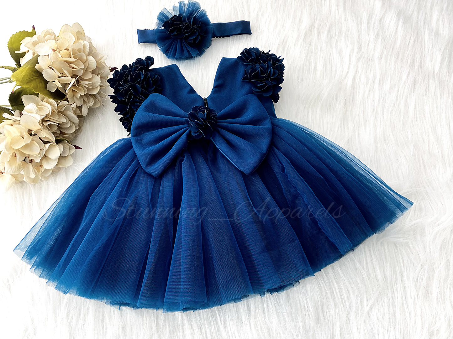 Cape Sleeves Flower Work Teal Blue Frock