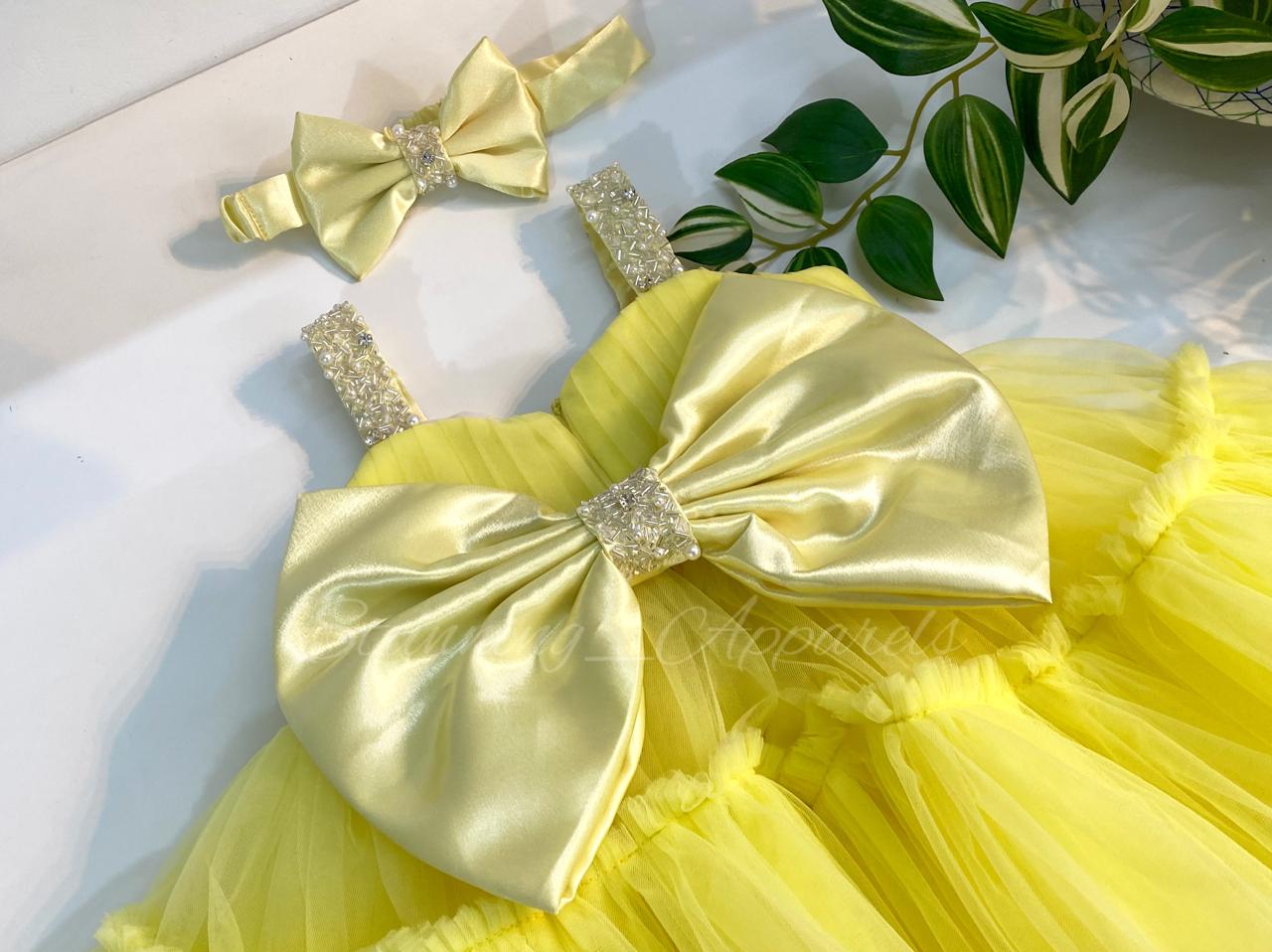 Designer Sweetheart Neckline Hand Work Yellow Frock