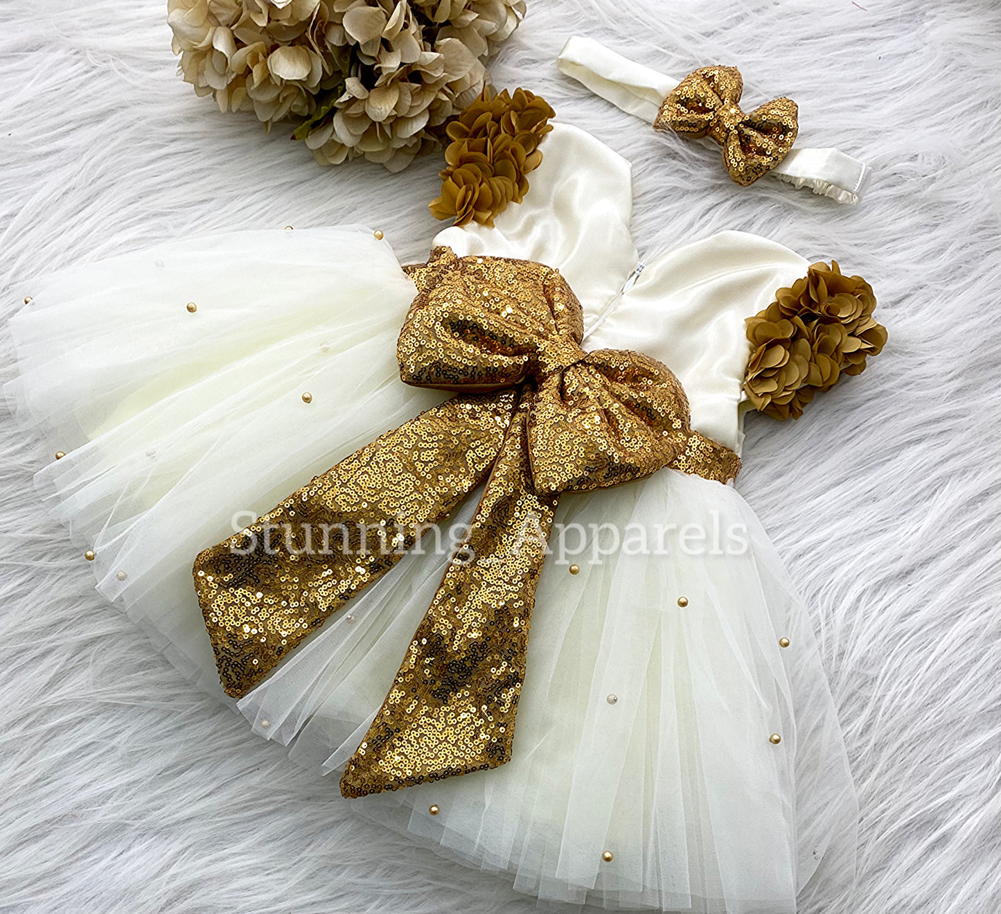 (Copy) Golden Sequins Bow Party Wear Golden Dress
