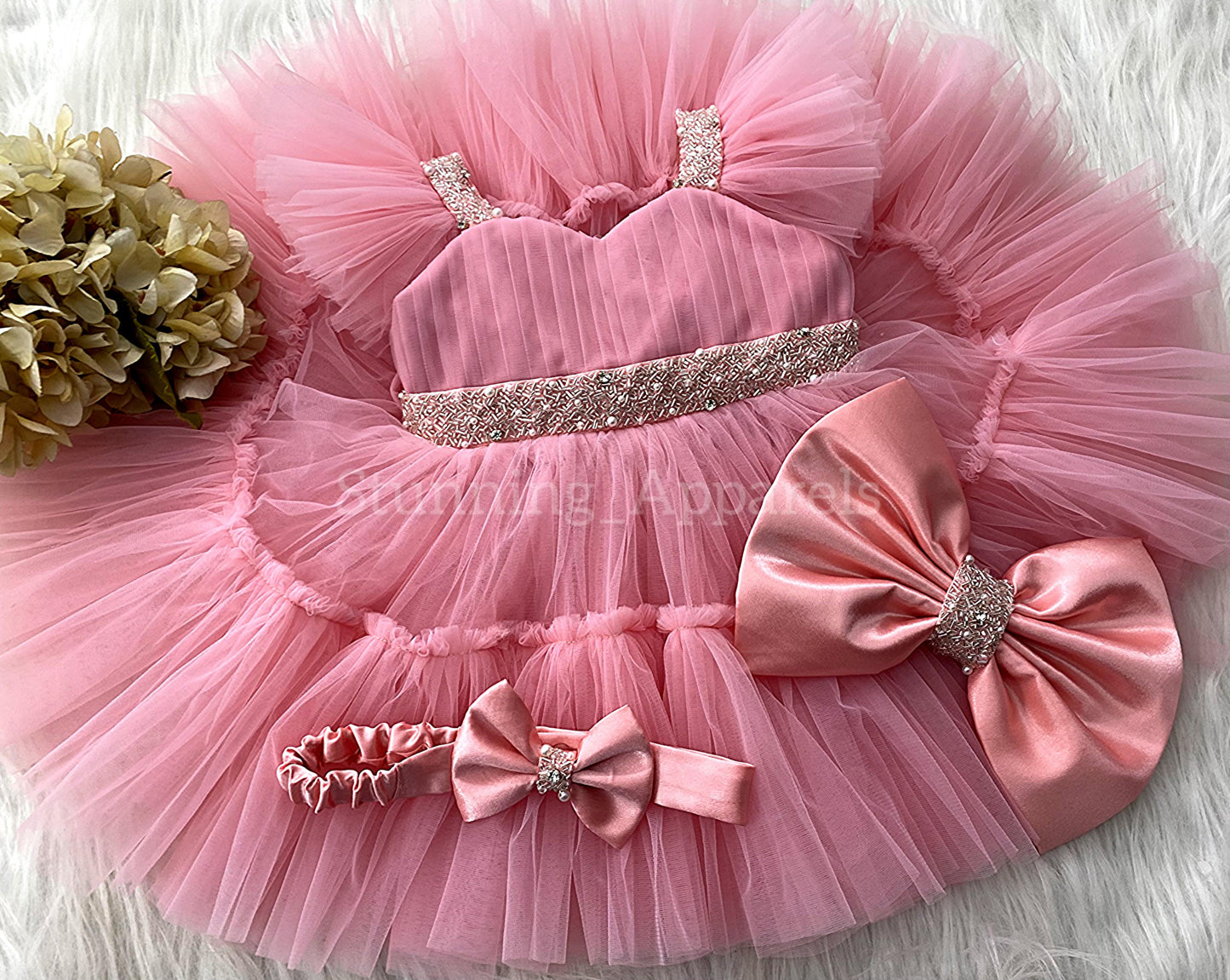 Designer Sweetheart Neckline Hand Work Peach Frock