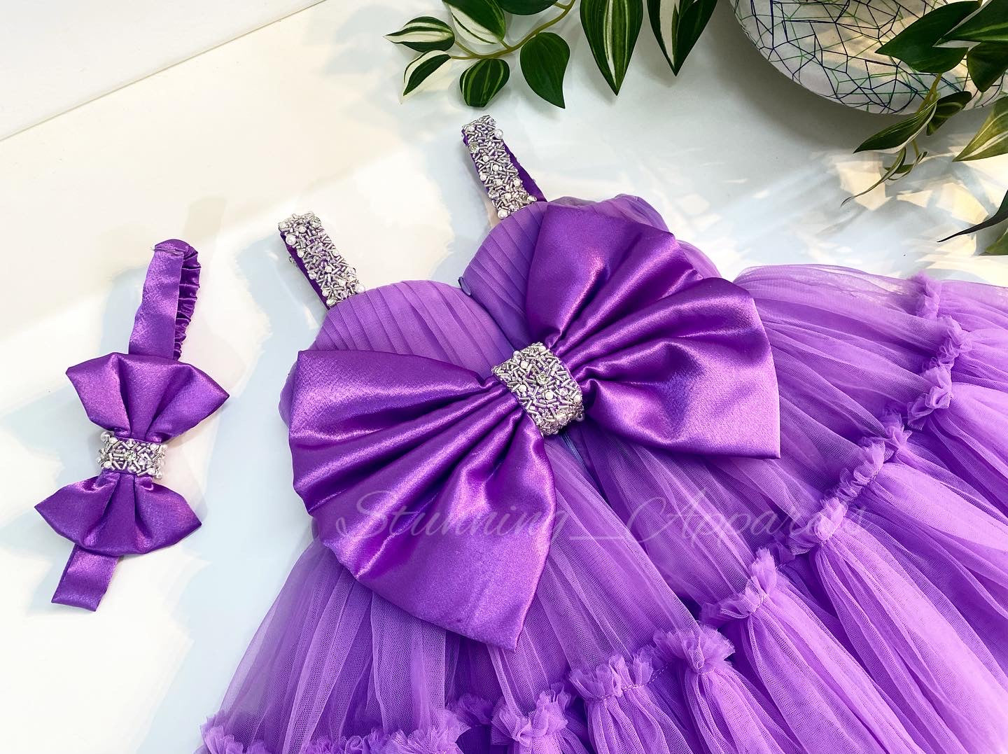 Designer Sweetheart Neckline Hand Work Light Lavender Frock