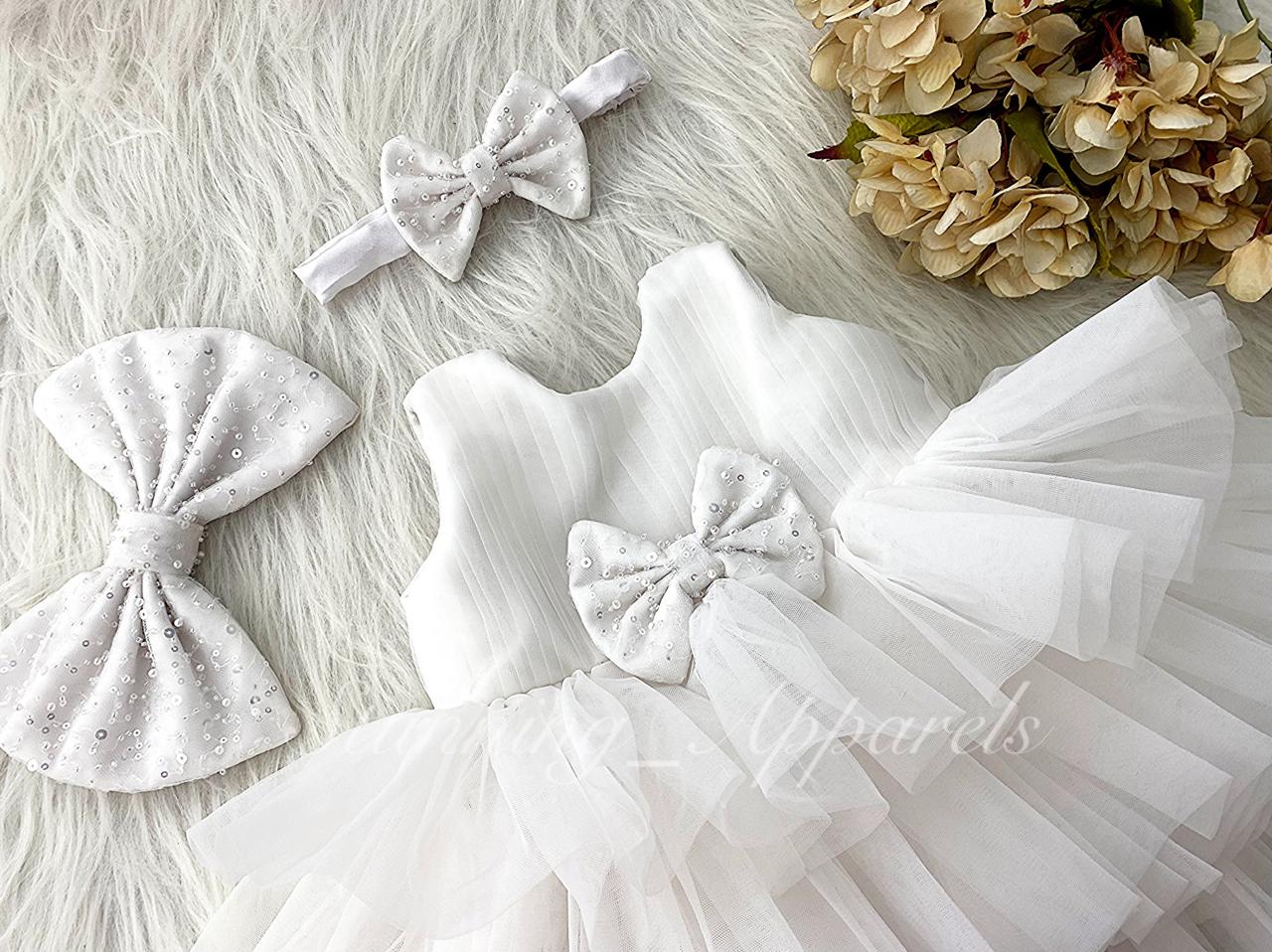 Three Layered Double Folded Stylish White Frock