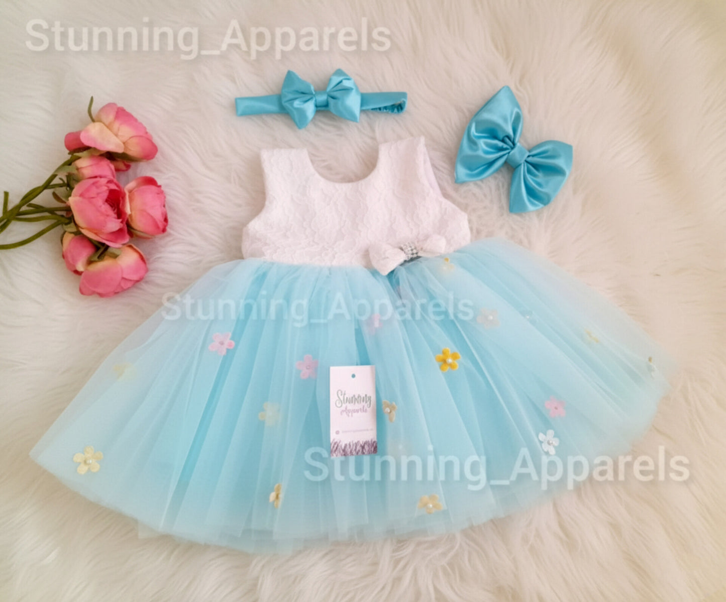 Multi Colour Flower Sky Blue Dress