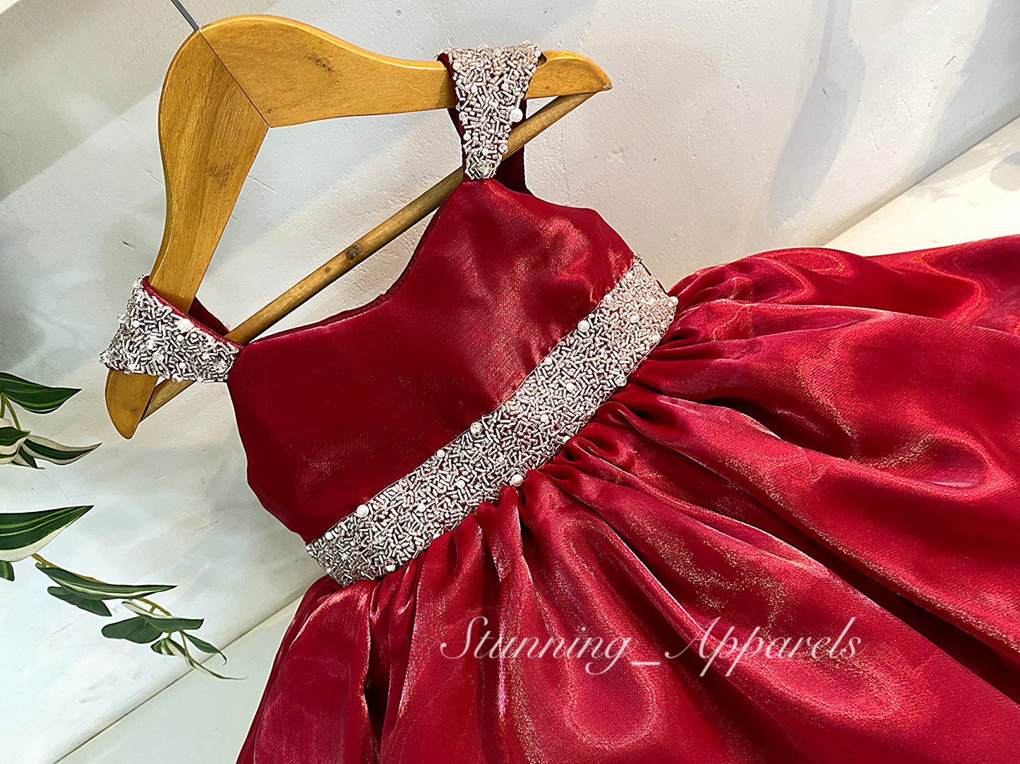 Designer Premium Hand Work Ruby Red Dress