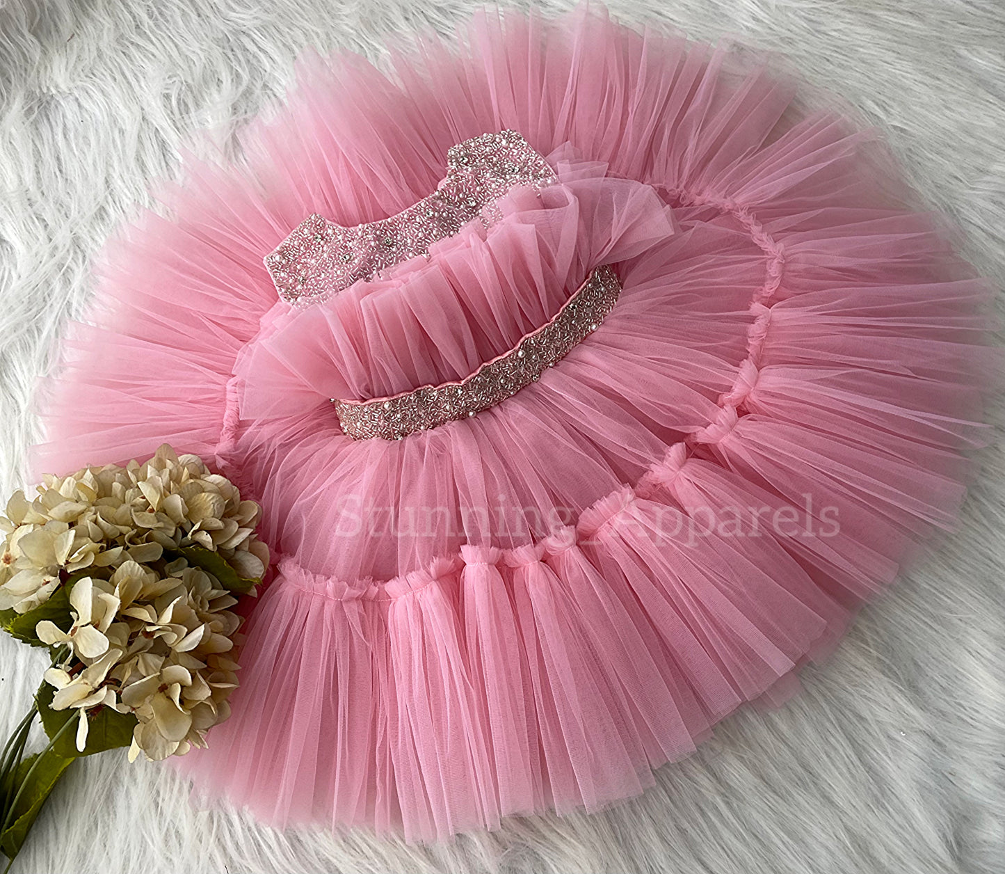 Designer Neckline Hand Work Party Wear Peach Dress