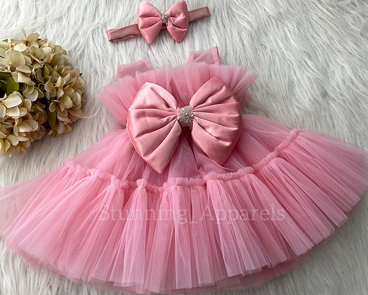 Designer Neckline Hand Work Party Wear Peach Dress