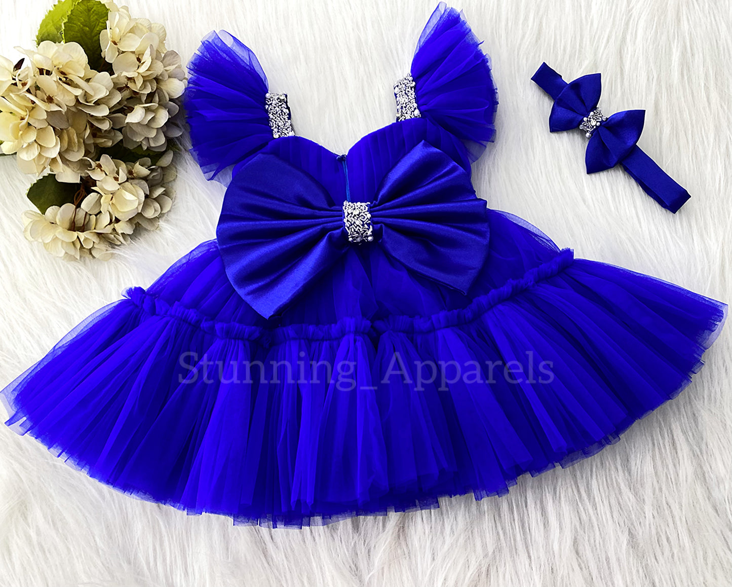 Designer Sweetheart Neckline Hand Work Royal Blue Frock
