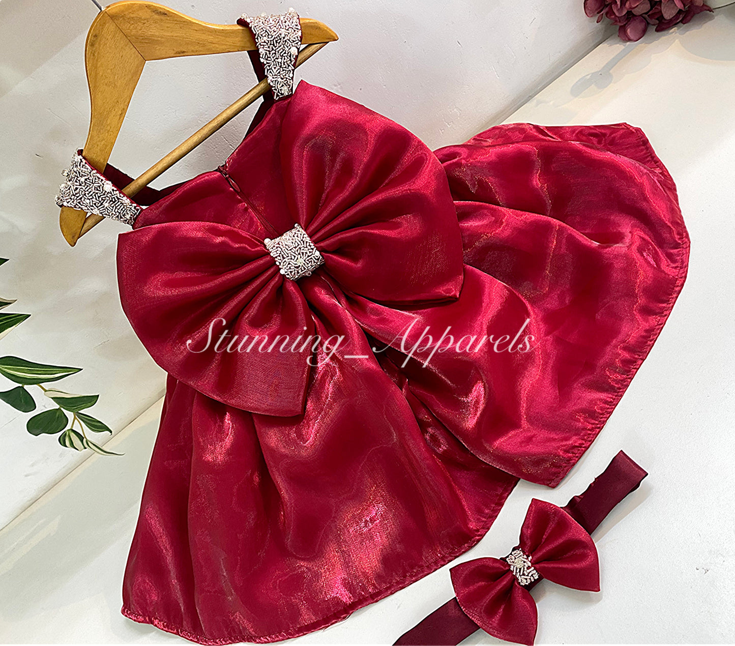 Designer Premium Hand Work Ruby Red Dress