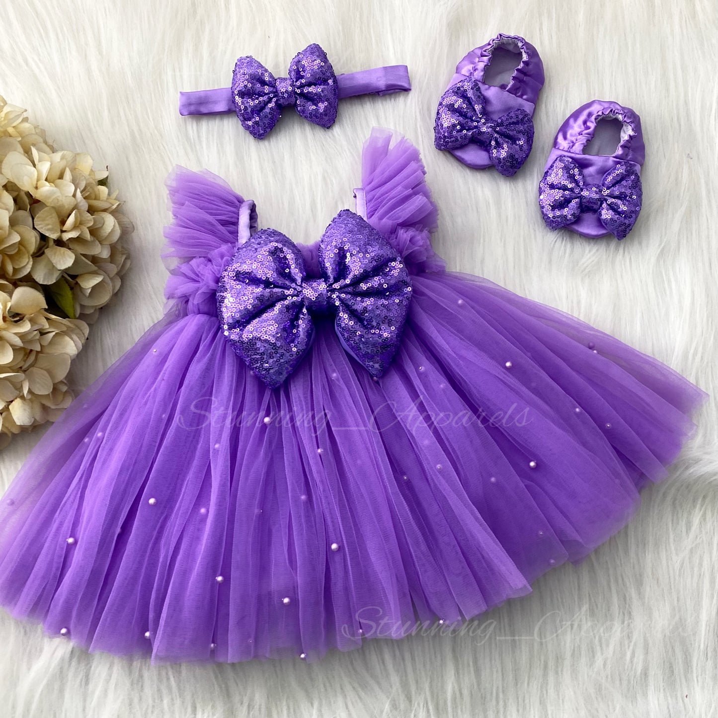 Lavender Sequins Bow Party Wear Lavender Umbrella Dress