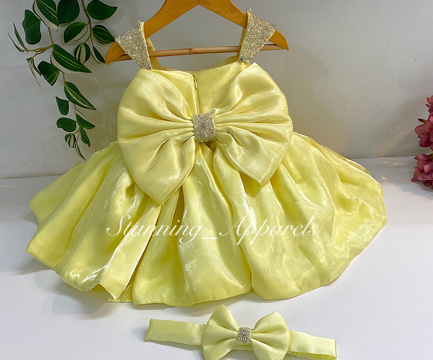 Designer Premium Hand Work Lemon Yellow Dress