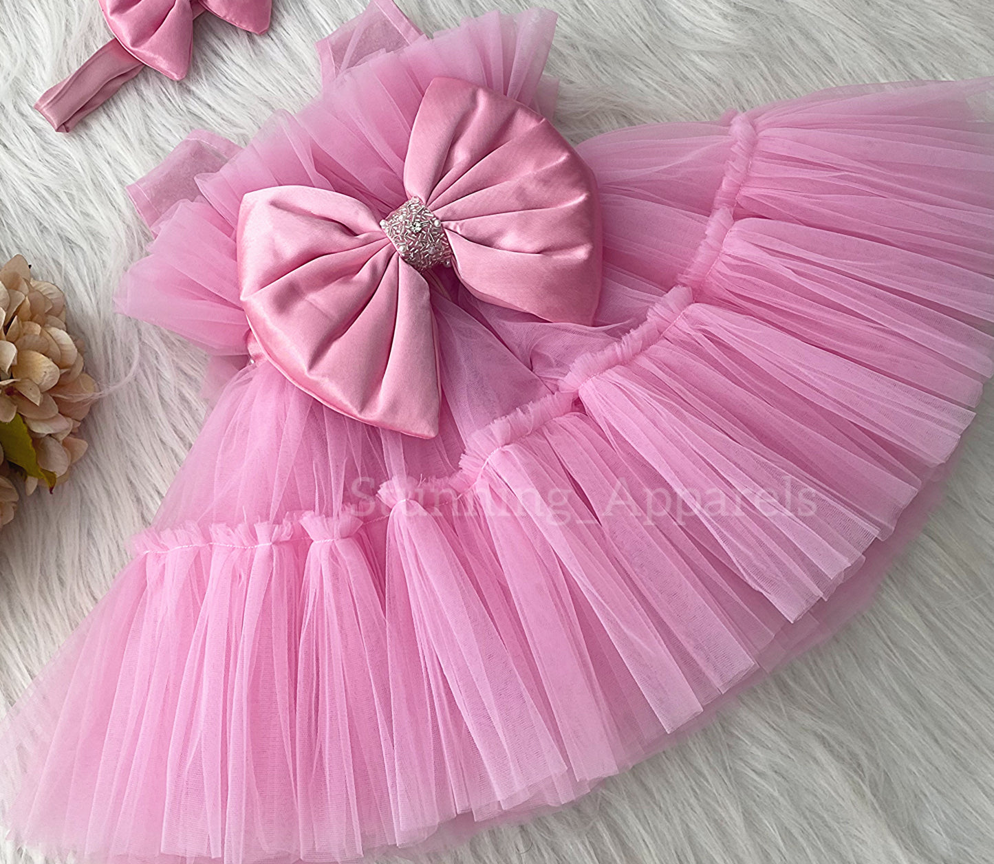 Designer Neckline Hand Work Party Wear Baby Pink Dress