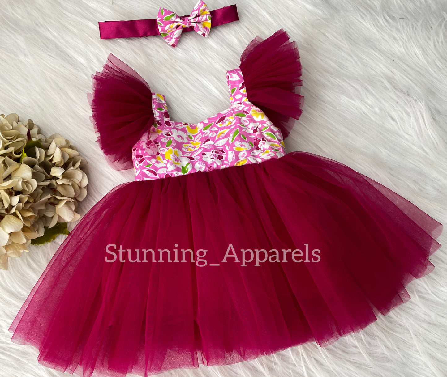 Cute Flower Pinted Ruby Pink Casual Dress