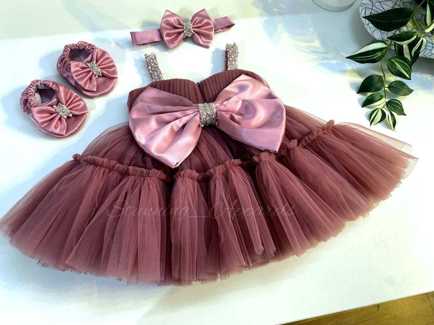 Designer Sweetheart Neckline Hand Work Mustard Brown Pink Frock