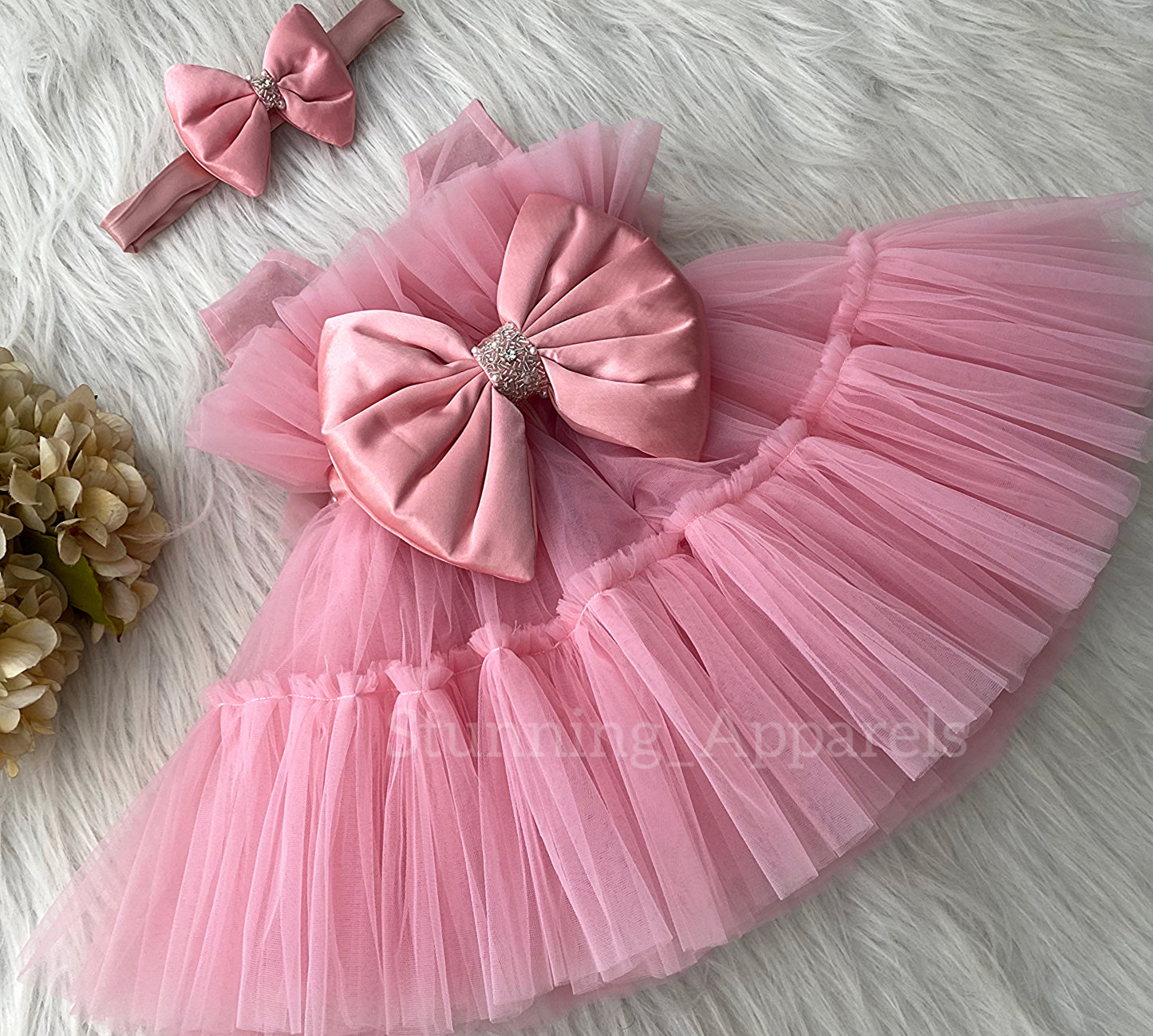 Designer Neckline Hand Work Party Wear Peach Dress