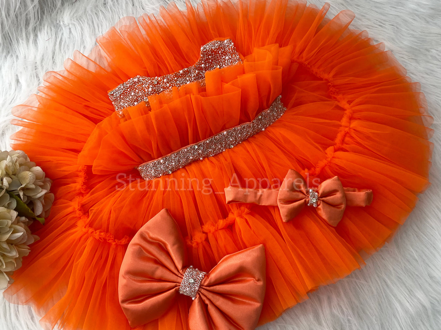 Designer Neckline Hand Work Party Wear Orange Dress