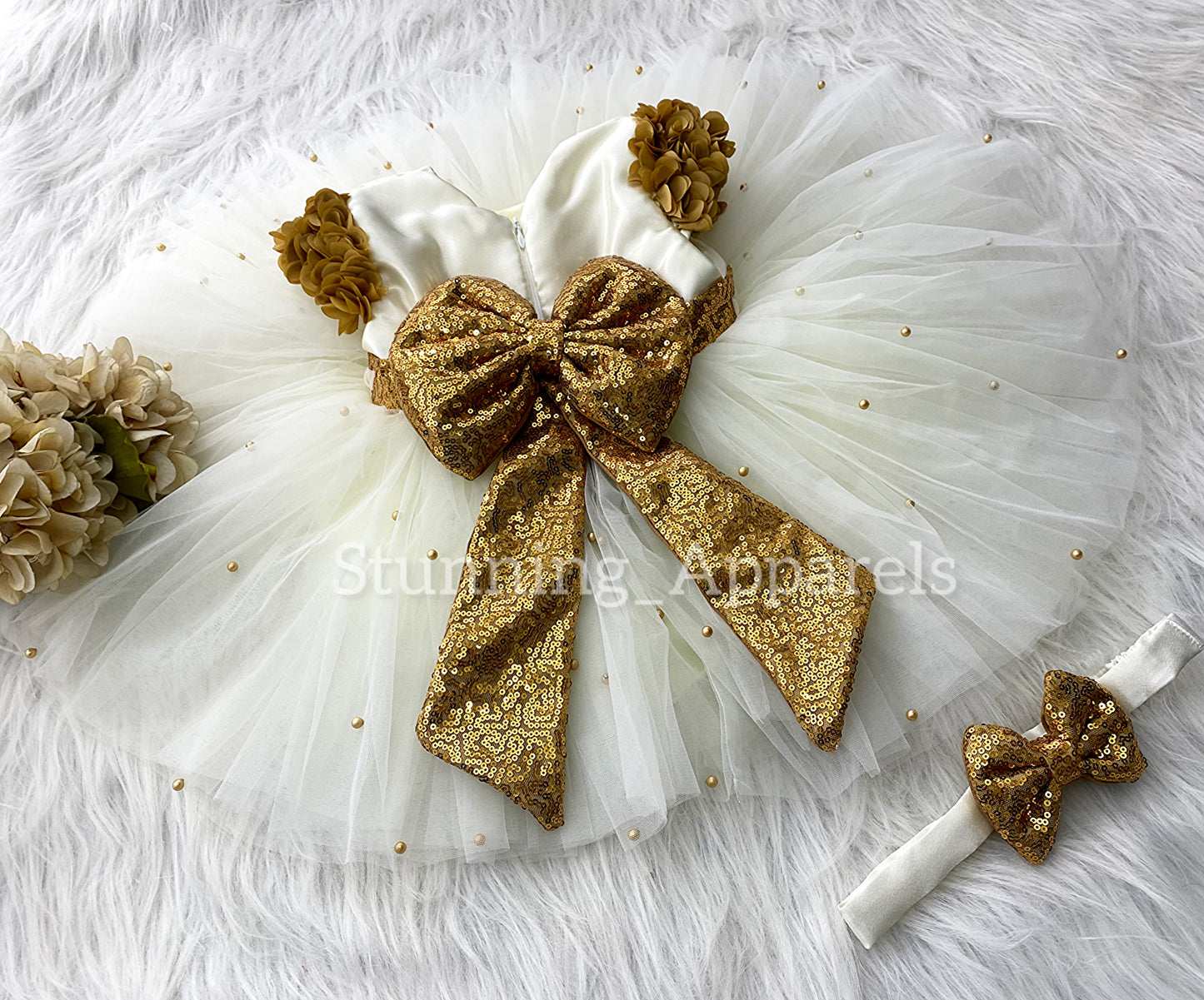 (Copy) Golden Sequins Bow Party Wear Golden Dress