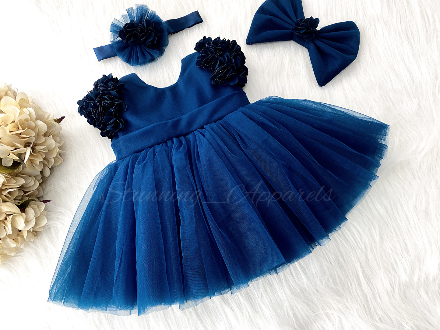 Cape Sleeves Flower Work Teal Blue Frock