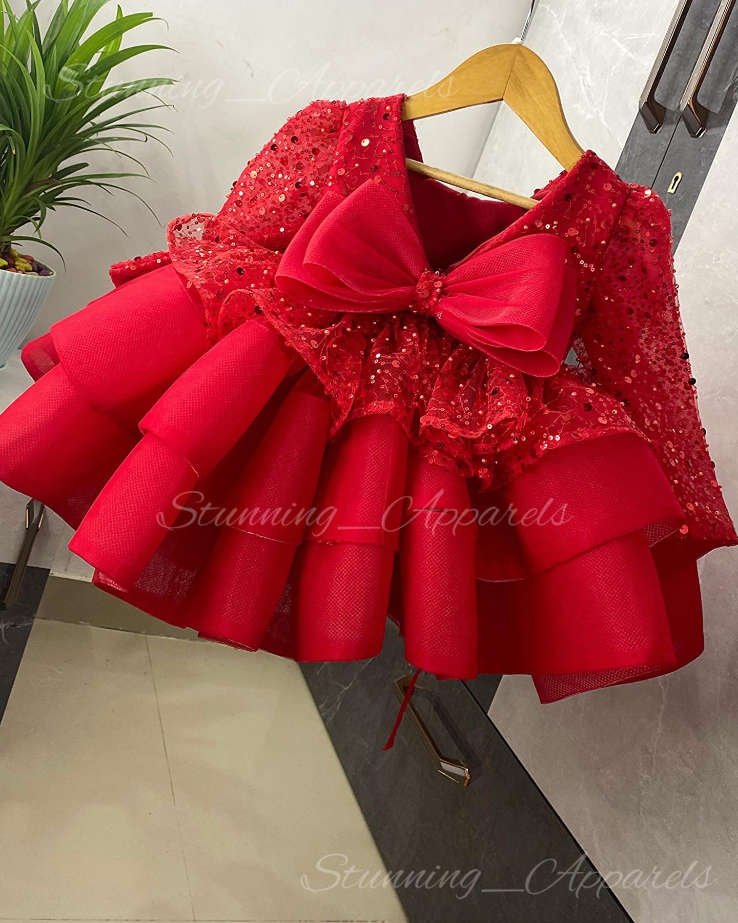 Long Sleeves Premium pretty party wear red dress