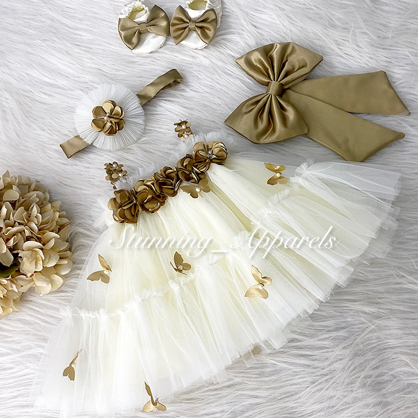 Butterfly Work Cute Party Wear Cream Umbrella Dress
