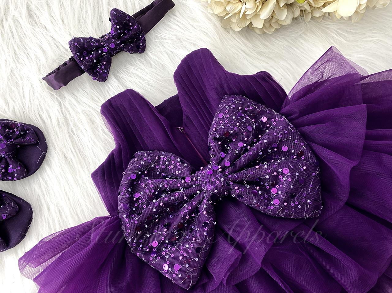 Three Layered Double Folded Stylish Purple Frock