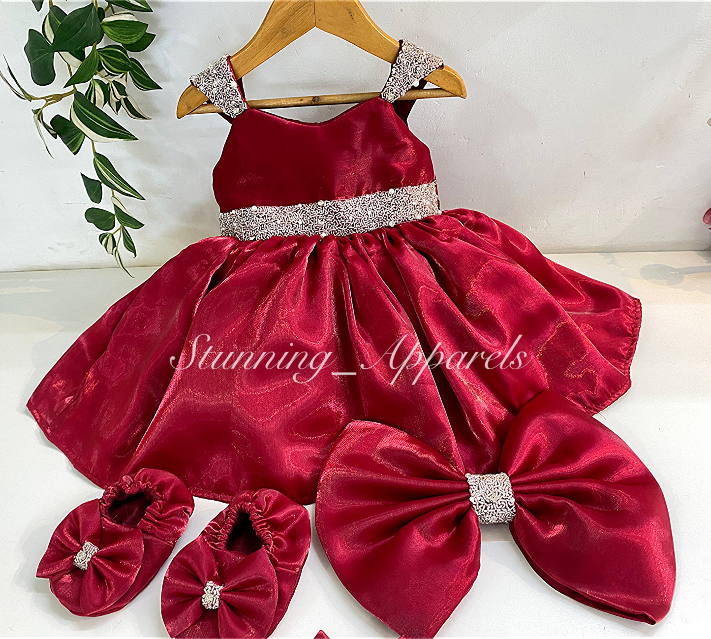 Designer Premium Hand Work Ruby Red Dress