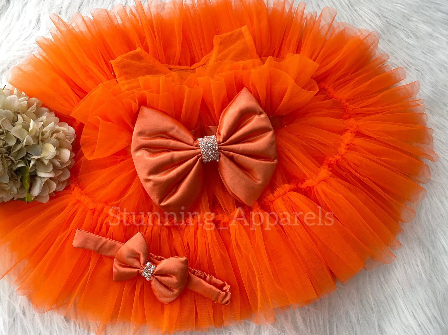 Designer Neckline Hand Work Party Wear Orange Dress