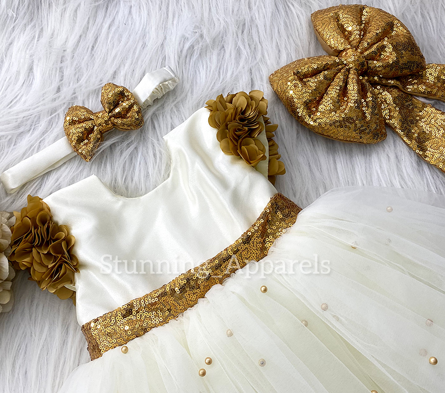 (Copy) Golden Sequins Bow Party Wear Golden Dress