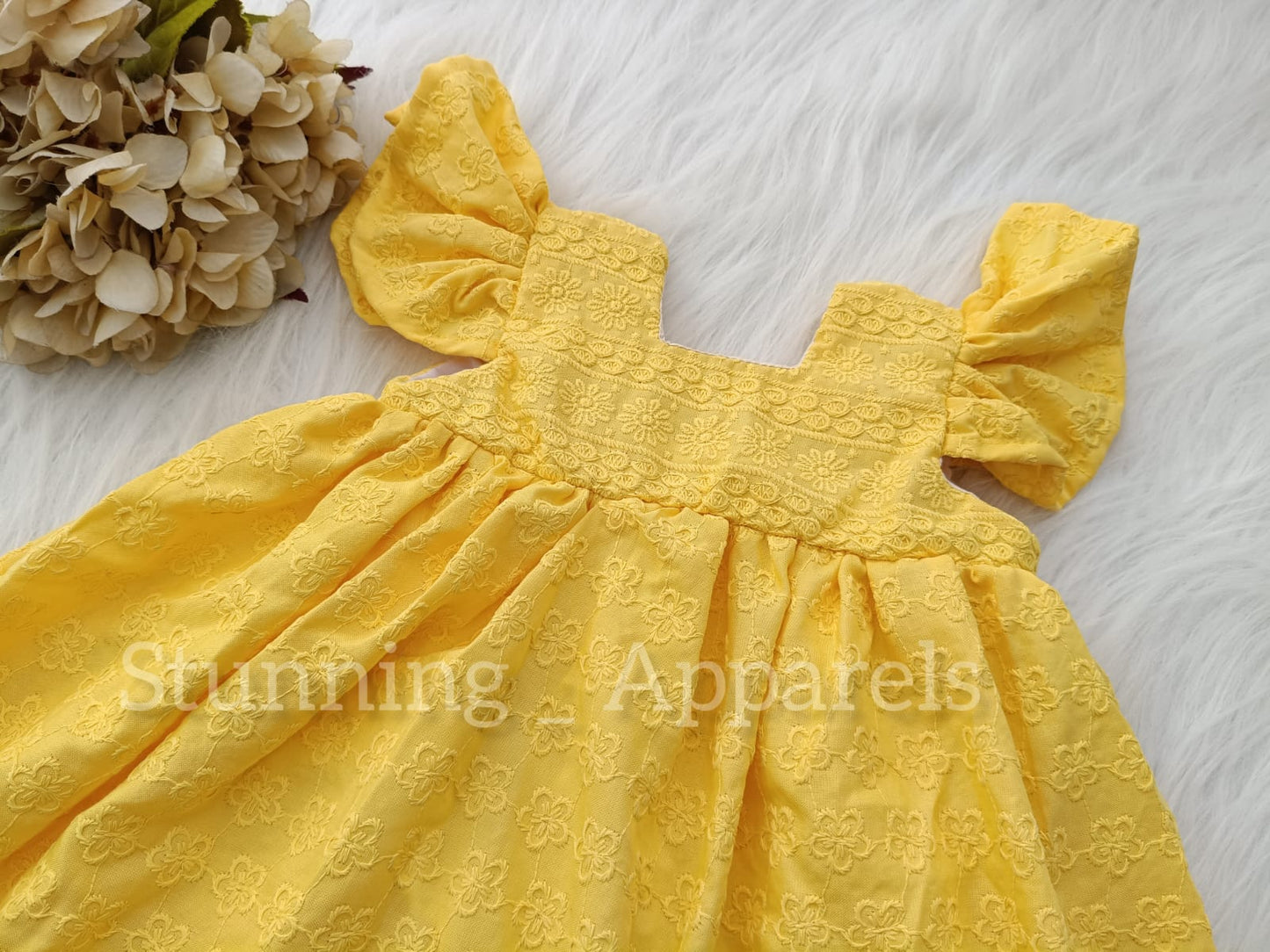 Beautiful Bright yellow floral embroidery casual frock ββπ«