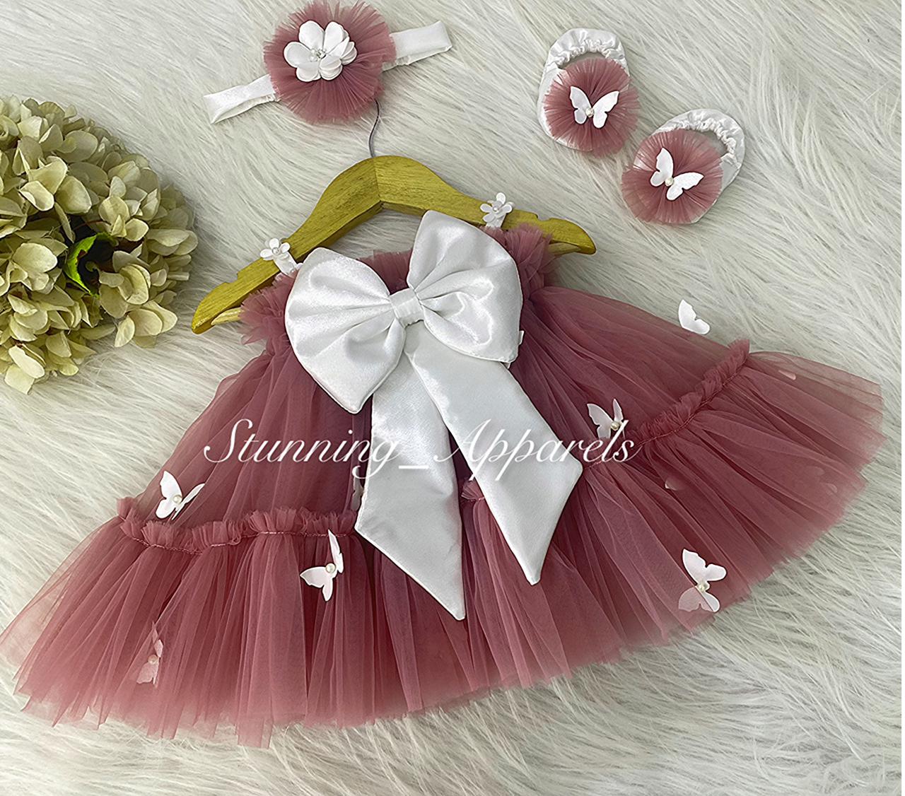 Butterfly Work Cute Party Wear Mustard Brown Umbrella Dress