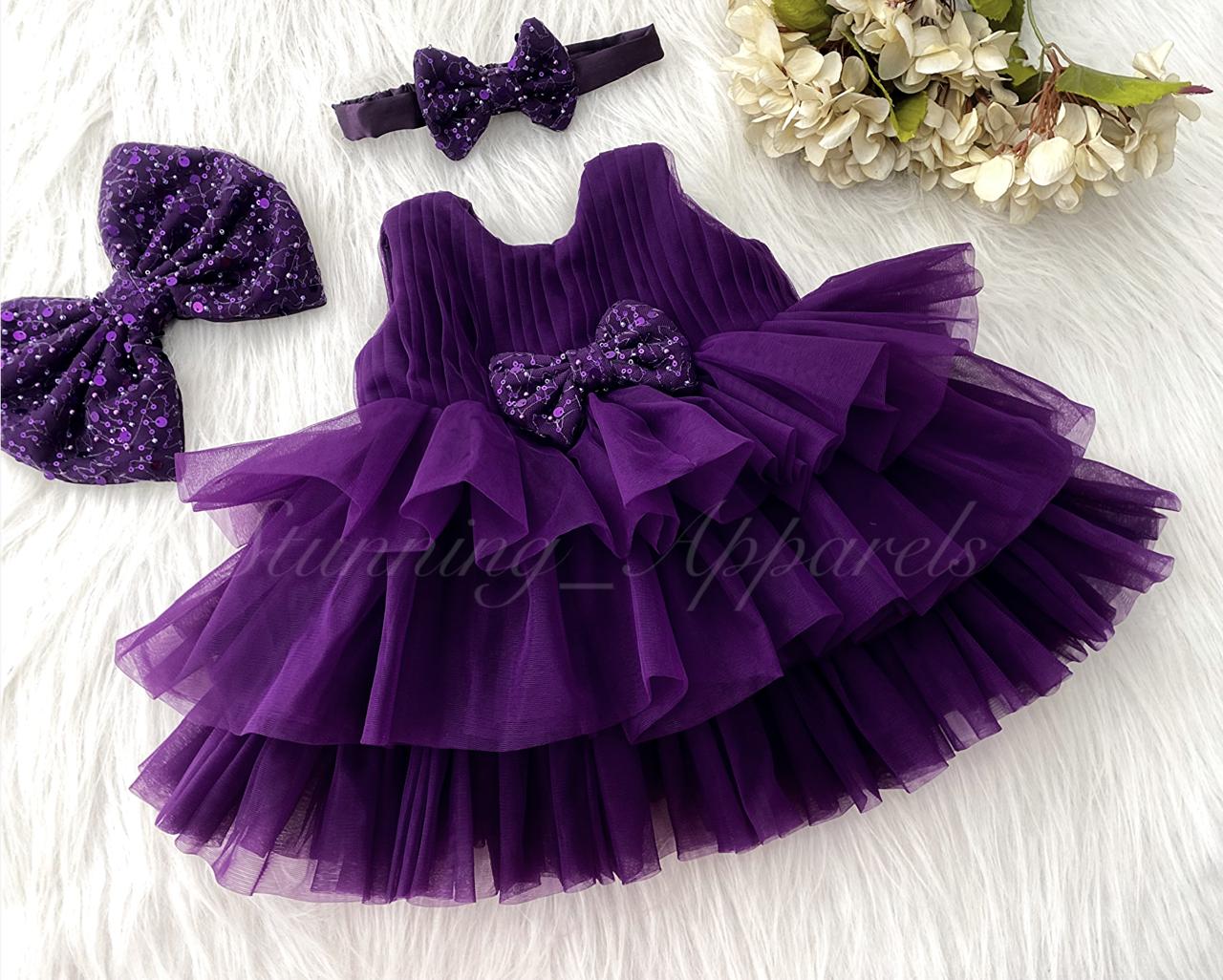 Three Layered Double Folded Stylish Purple Frock